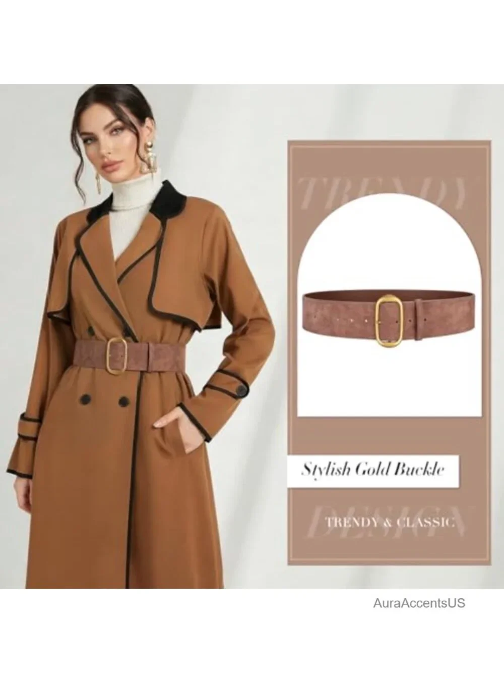 Women Wide Suede Belt with Gold Buckle Chunky Waist Belt for Dresses Fashion